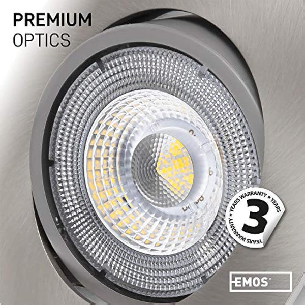 EMOS LED Spot Lights Ceiling Round 5W / 450lm, 6500K Cold White | 50° Tilt Swivel Recessed Ceiling Lights, Ultra Slim | Pack of 12 Recessed LED Downlights for Ceiling, Mains Powered, Brushed Silver