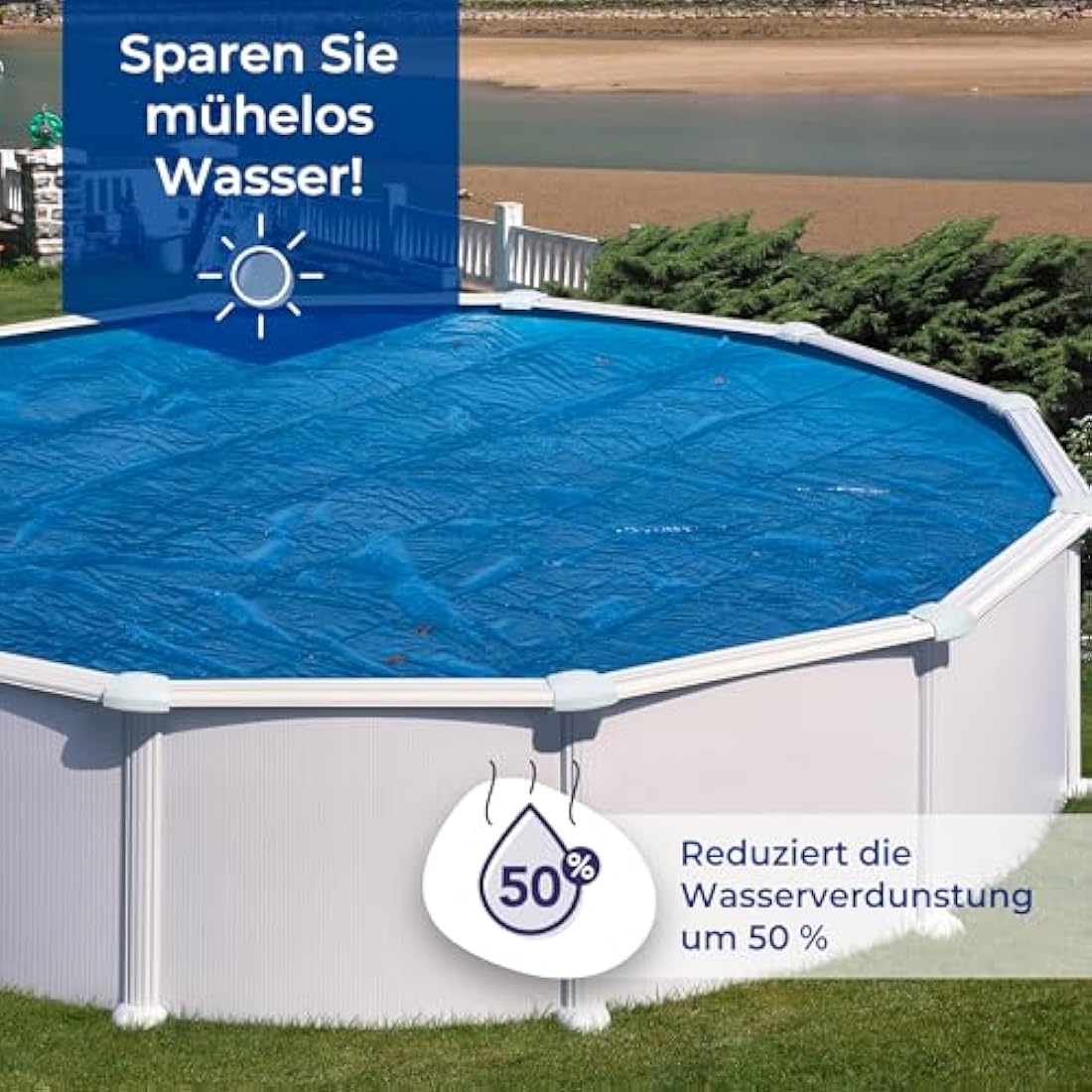Gre CPROV Insulated Cover for Swimming Pools, Oval 730 x 375 cm blue