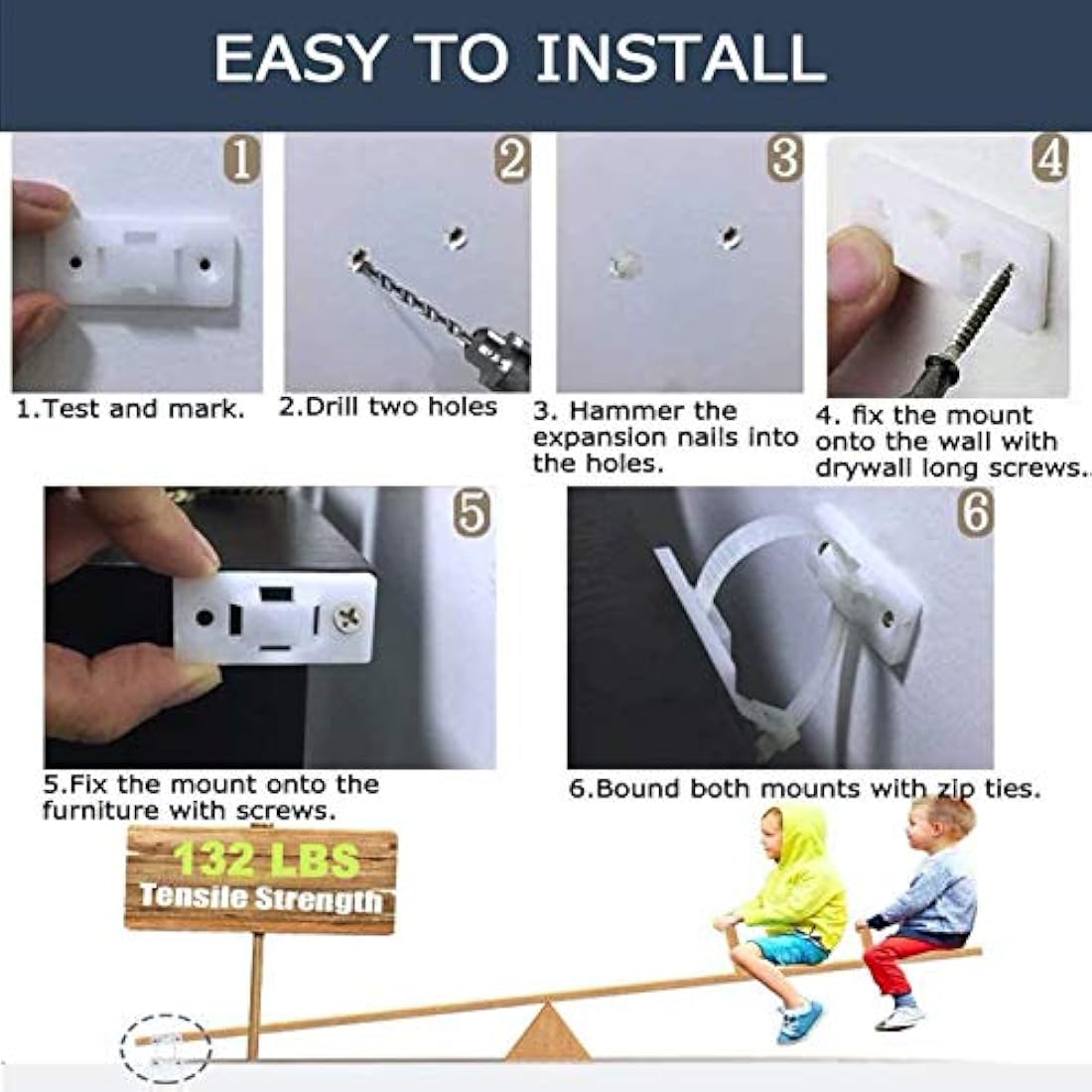 Furniture Straps (20packs), Baby Proofing Anti-Tip Furniture Anchor Straps kit, Falling Furniture Prevention Device, Safety Furniture Wall Anchors for Baby Proofing & Pet Protecting,White