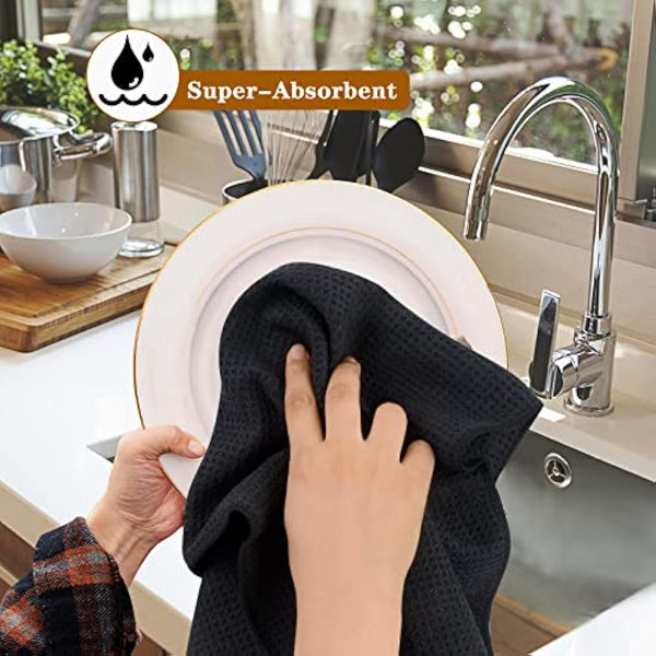 VIVOTE 6 Pack Microfibre Drying Towels Waffle Weave Cleaning Towels Super Absorbent Tea Towels 40 cm X 56 cm, White+ Navy Blue+grey