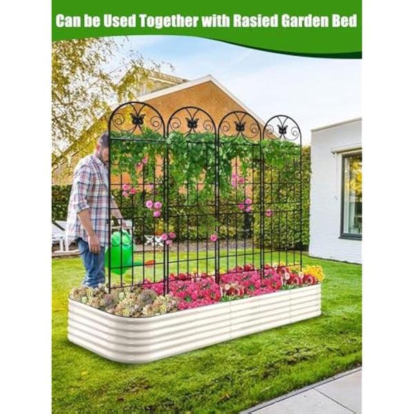 2.2 M Garden Trellis for Climbing Plants, Kalolary 4 Pack Black Garden Climbing Trellises Frame Rustproof Metal Potted Plant Climbing Support for Lawn Backyard Outdoor Flowers Vegetable Fruits Vines