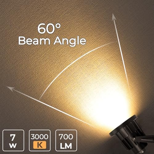 Milpoel COB LED Clip on Spot Lights, 7W, 3M Cord, IP65 Waterproof, for Indoor/Outdoor Pathway, Deck, Lawn, Patio, Walkway, Billboard (Warm Light, 2 Pack)