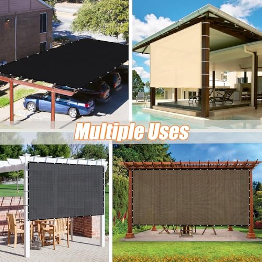 KANAGAWA 90% Sun Shade Cloth 12'X 20' Outdoor Pergola Shade Cover Canopy with Grommets UV Block Privacy Screen for Patio, Backyards, Outdoor, Carport, Garden, Wheat