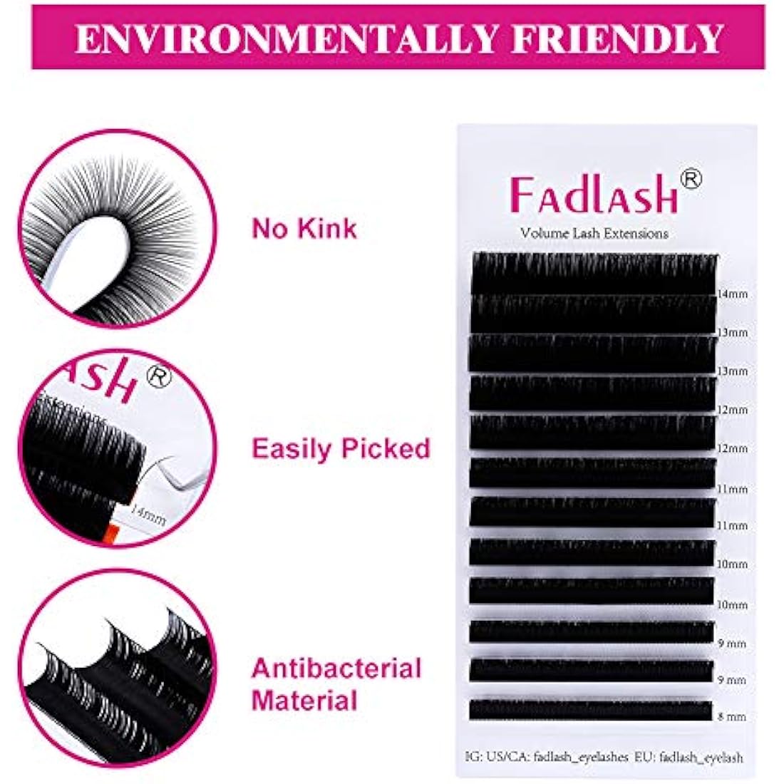 Fadlash Individual Classic Eyelash Extension 0.20mm C Curl 8-14mm Mixed Tray 1:1 Matte Black Professional Classic Individual Lashes