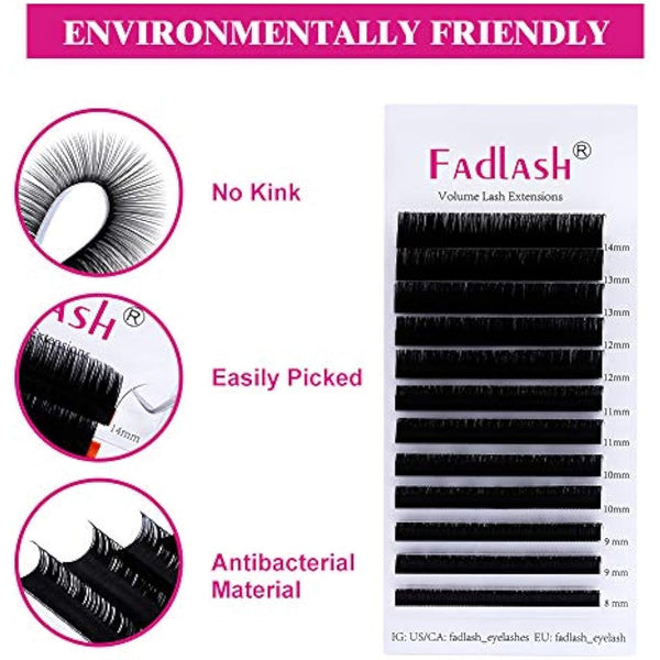 Fadlash Individual Classic Eyelash Extension 0.15mm D Curl 8-14mm Mixed Tray 1:1 Matte Black Professional Classic Individual Lashes