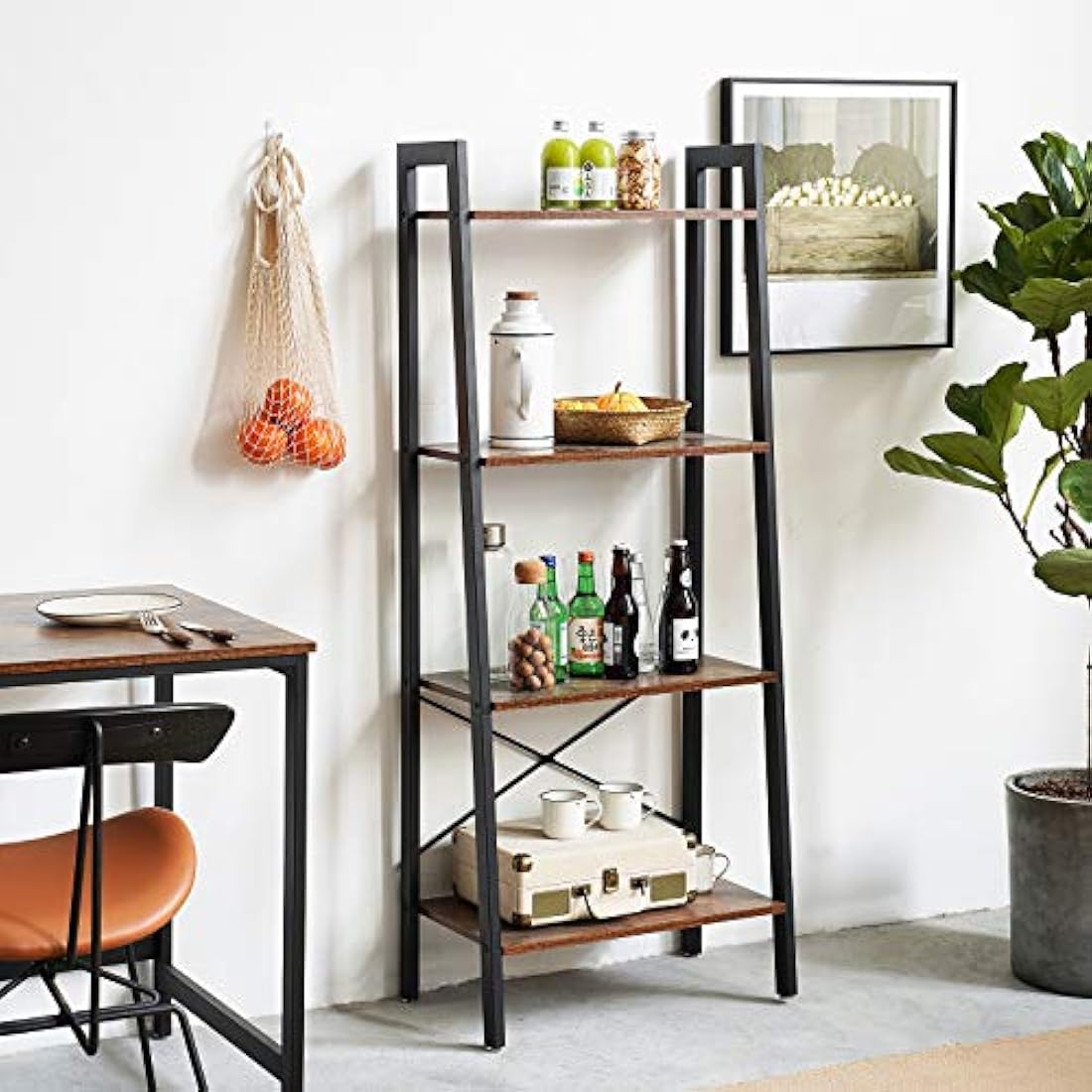 IBUYKE Ladder Shelf, Bookshelf, 4-Tier Storage Organiser Shelves, Shelving Unit, Plant Stand, Living Room Bookcases, Industrial Bookshelf, for Bedroom, Kitchen, Office, 60x35.5x148.5 cm, TMJ014H