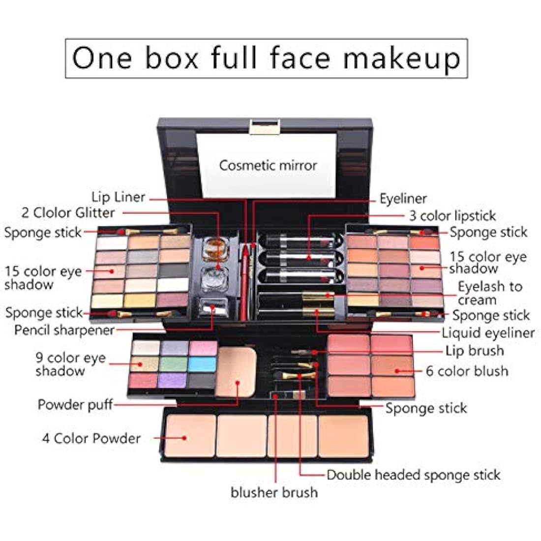 FantasyDay All-in-one Makeup Set Gift Surprise | Full Makeup Kit for Women Multipurpose Essential Starter Bundle Include Eyeshadow Palette Lipstick Blush Concealer Face Powder Eyeliner Mascara Brush