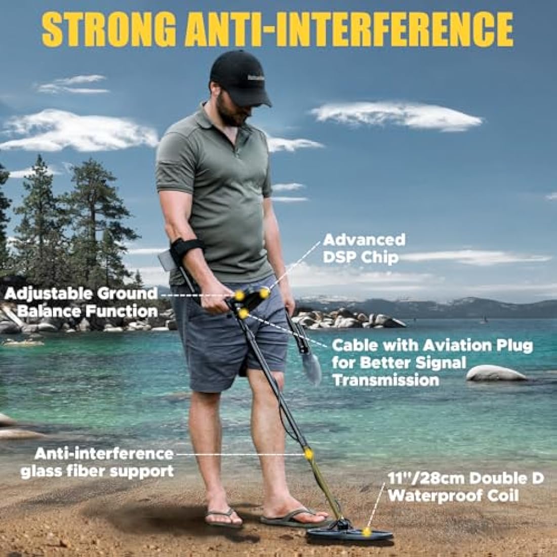 Hazlewolke Professional Metal Detector for Adults with Adjustable Ground Balance, Strong Anti-interference Ability & High Sensitivity & Pinpoint Mode, 11" Double D Waterproof Search Coil Gold Finder