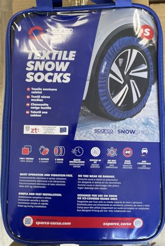 Sparco set of 2 textile snow chains for cars, easy to install, quiet and durable, approved, certified and reusable Sparco SnowShield, gloves included. (XXL)