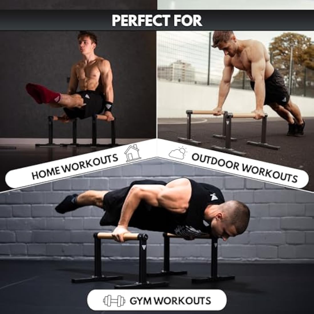 GORNATION Parallettes, Calisthenics Push-Up Bars for Handstands & Strength Training, Parallel Bars for Home & Outdoor Training, Fitness Equipment with Secure Grip, Non-Slip Feet, Wooden Handles