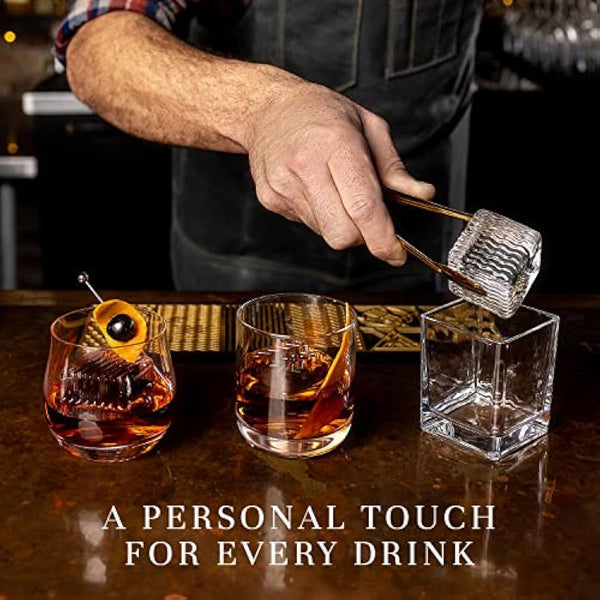 Ice Designer Tray – Craft Modern Ice Molds for Whiskey, Bourbon, & Cocktails in 5 Seconds – Whiskey Ice Mold Ice Cube Stamp – Bartender Accessories for Clear Ice Cocktails by Ash Harbor (Patterns)