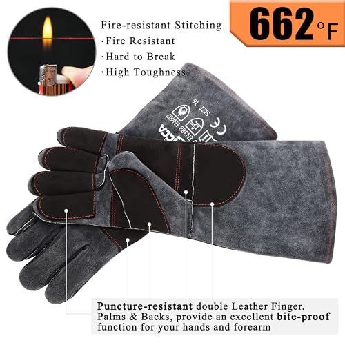 RAPICCA Animal Handling Gloves Bite Proof Reinforced Leather Padding Dog,Cat Scratch,Bird Handling Falcon Gloves Grabbing,Reptile Squirrel Snake Bite 16in/40cm
