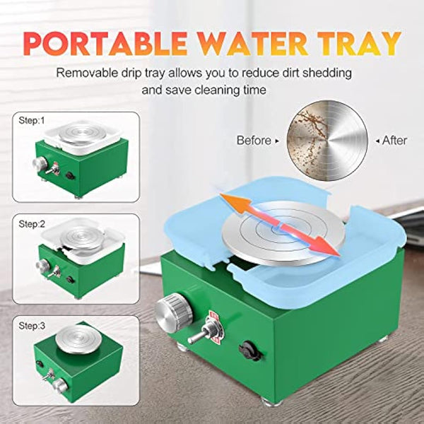 Mini Pottery Wheel 2000RPM Electric Pottery Wheel with Removable ABS Basin and 6.5cm-10cm Turntable Fingertip Clay Wheel Adjustable Speed Clay Tool Machine for Art Craft Gift (Green)