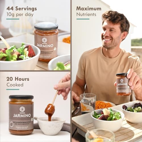 JARMINO Bone Broth Organic, Concentrate Beef Bone Broth440g, 44 Servings, Grazing & Grass-Fed Beef Stock, Keto Dairy Free Beef Broth Food