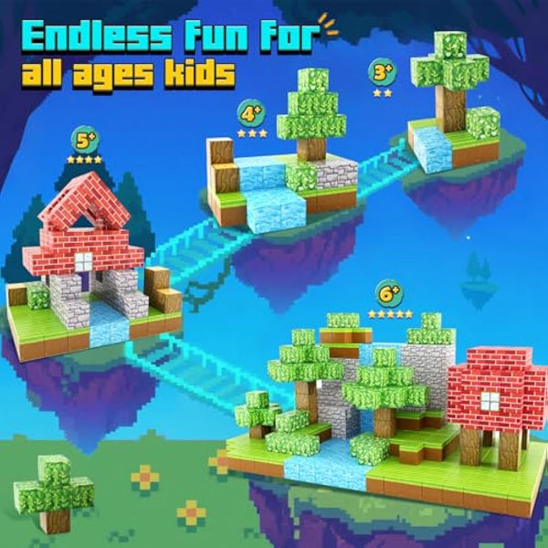 100PCS Magnetic Blocks-Build Mine Magnet World Forest Edition Toys for 3 4 5 6 7 Year Old Boys & Girls, Magnetic Tiles Sensory Kids Toys for 3+ Years Old Girls Boys, Building Construction Kids Game
