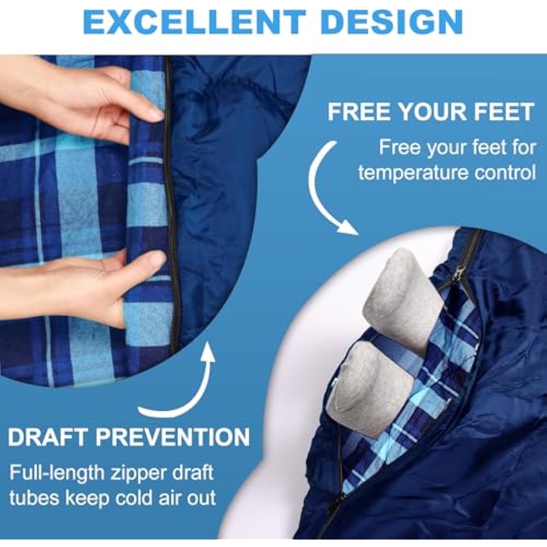 ETGLCOZY Double Sleeping Bag for Adults Camping, XL Queen Size 2 Person Cotton Flannel Sleeping Bags for All Season Hiking Backpacking, Lightweight Waterproof for Cold Weather & Warm