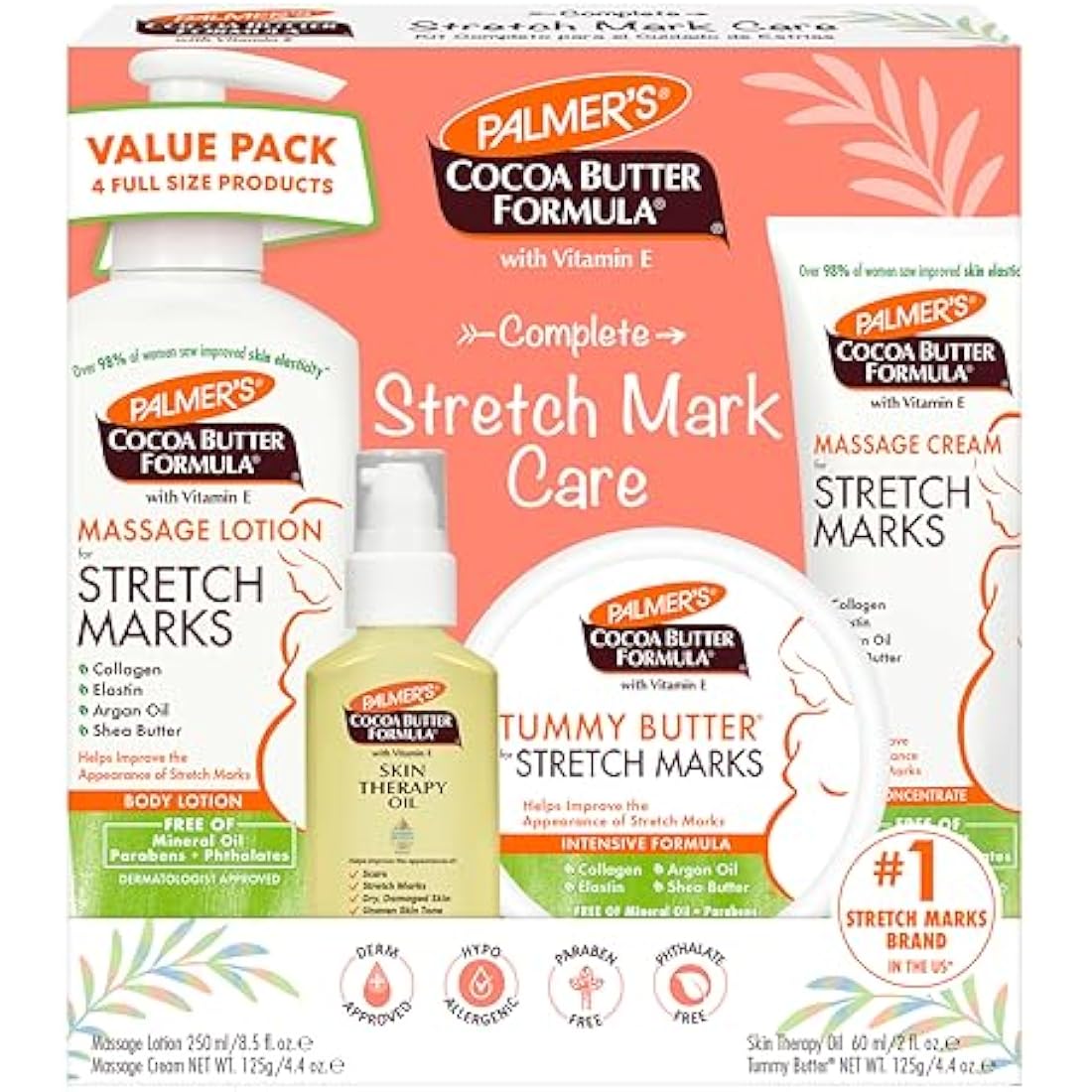 Palmer's Cocoa Butter Complete Stretch Mark Care Kit | Massage Lotion | Massage Cream | Tummy Butter | Plus Bonus Free Skin Therapy Oil for Body
