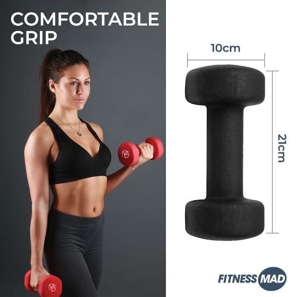Fitness Mad Neo Dumbbells, Weights 0.5kg - 6kg (Pair) (6kg, Black)
