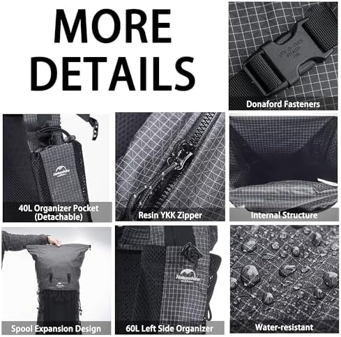 Naturehike 60L Internal Frame Hiking backpacking backpack, Camping Waterproof Mountaineering Bag,Outdoor Daypack with Rain Cover