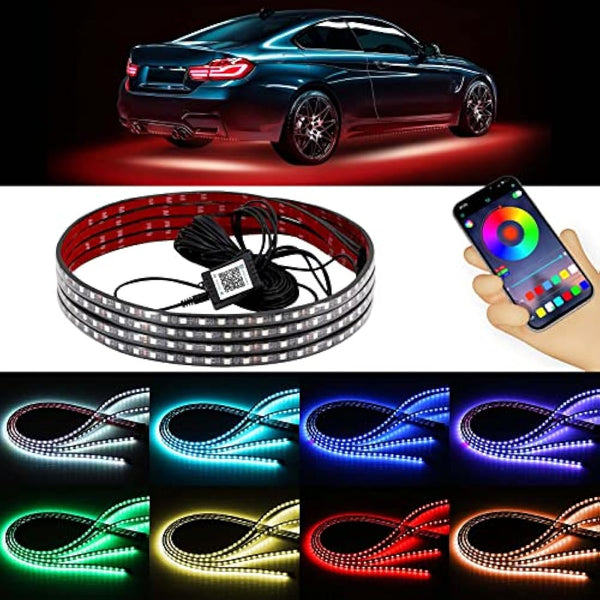 GDICONIC 4x RGB LED Under Car Tube Strip Underglow body Neon Light Kit Phone App Control RGB LED Strips Bluetooth Car Atmosphere Lights