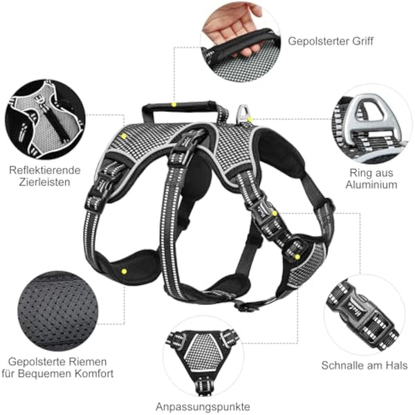HEELE Escape Proof Dog Harness - No Pull Reflective Adjustable Vest with Durable Handle, Ideal for Outdoor Training & Walking, Fits Big/Active Dogs, Black, XL
