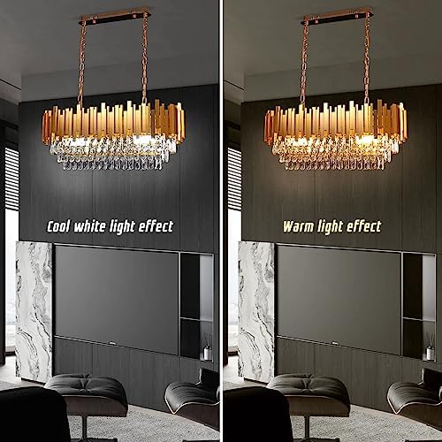 FRIXCHUR Modern Crystal Chandeliers Oval Luxury K9 Crystals Flush Mount Ceiling Light Crystal Pendant Light Fixture Adjustable Hanging Chain for Dining Room Living Room,E14x10 Lights