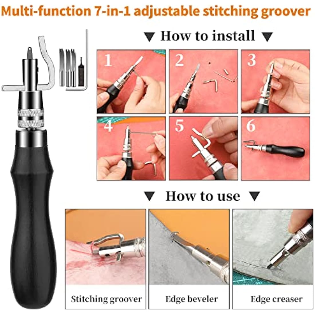 Leather Working Kit Leather Tool Kit Leather Craft Kits with Carving, Stamping & Sewing Tools and Custom Storage Bag for Cutting Punching