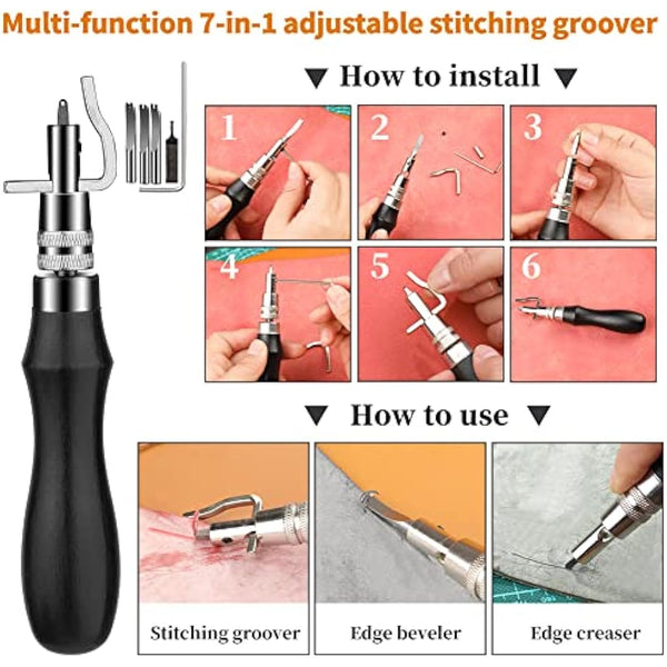 Leather Working Kit Leather Tool Kit Leather Craft Kits with Carving, Stamping & Sewing Tools and Custom Storage Bag for Cutting Punching