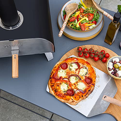 Zanussi ZPO1BPC Outdoor 12 Inch Wood Pellet Portable Wood Fired Pizza Oven with Paddle and Cover in Black, BBQ Oven & Smoker, Stainless Steel Foldable Legs