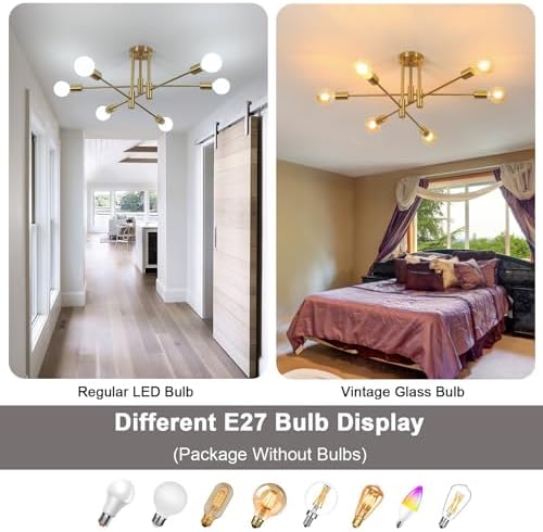 Dorlink Sputnik Ceiling Light, 6-Light Gold Adjustable Modern Ceiling Lamp, E27 Mid Century Metal Light Fittings Ceilings for Living Room, Dining Room, Kitchen, Bedroom (Electroplated Gold)
