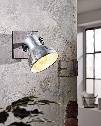 Eglo Barnstaple Vintage Ceiling Lamp, Industrial Design Ceiling Spotlight, Zinc Steel Retro Wall Lamp, Brown-Patina Coloured Wall Lighting, E27 Socket