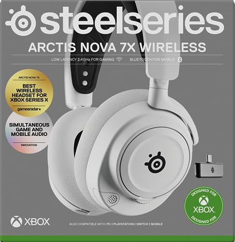 SteelSeries Arctis Nova 7X Wireless Xbox Series X/S Gaming Headset - Neodymium Magnetic Drivers - Dual Wireless Xbox & Bluetooth Audio - 38H USB-C Battery - AI Mic - Supports PS5, PC - Black