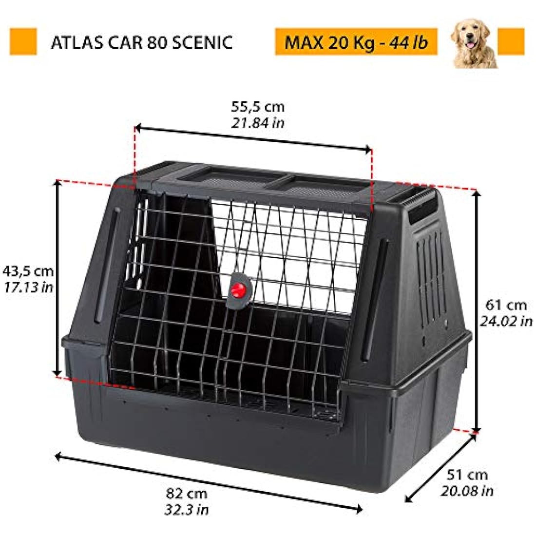 Ferplast – Atlas Car Scenic 80 – Dog Carrier – Maximum Visibility, Double Sliding Door, Draining Mat – 82 x 51 x 61 cm – Max 20 kg