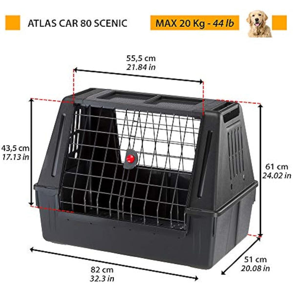 Ferplast – Atlas Car Scenic 80 – Dog Carrier – Maximum Visibility, Double Sliding Door, Draining Mat – 82 x 51 x 61 cm – Max 20 kg