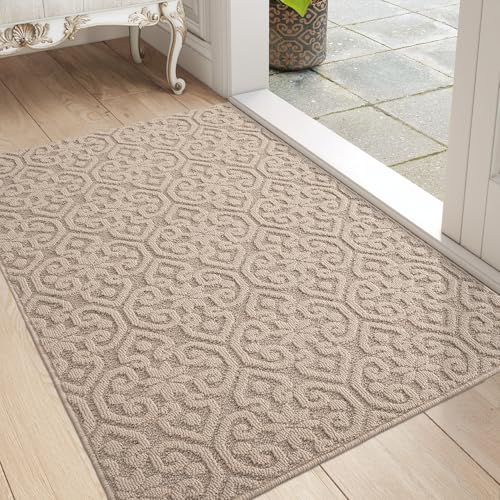 DEXI Door Mats Indoor 81 x 122 cm, Dirt Trapper Doormat with Non Slip Rubber Backing, Thin Washable Front Entrance Mat for Inside, Patio, Porch, Beige