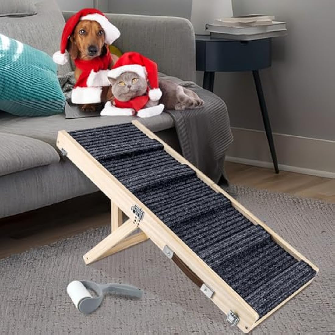 Umtiti Wooden Folding Portable Pet Ramp. 4 Levels Adjustable 9" to 17.3" with Non-Slip 5 Paw Traction Mat for Small Medium Doggie. Dog Ramps-UK