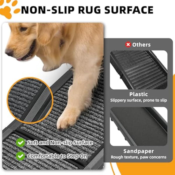 Papettly Folding Dog Ramp - 158 * 44CM, Anti-Slip Surface, Portable Pet Stair Ramp for Large Dogs Up to 250LBS/113KG, Suitable for Cars, SUVs & Trucks