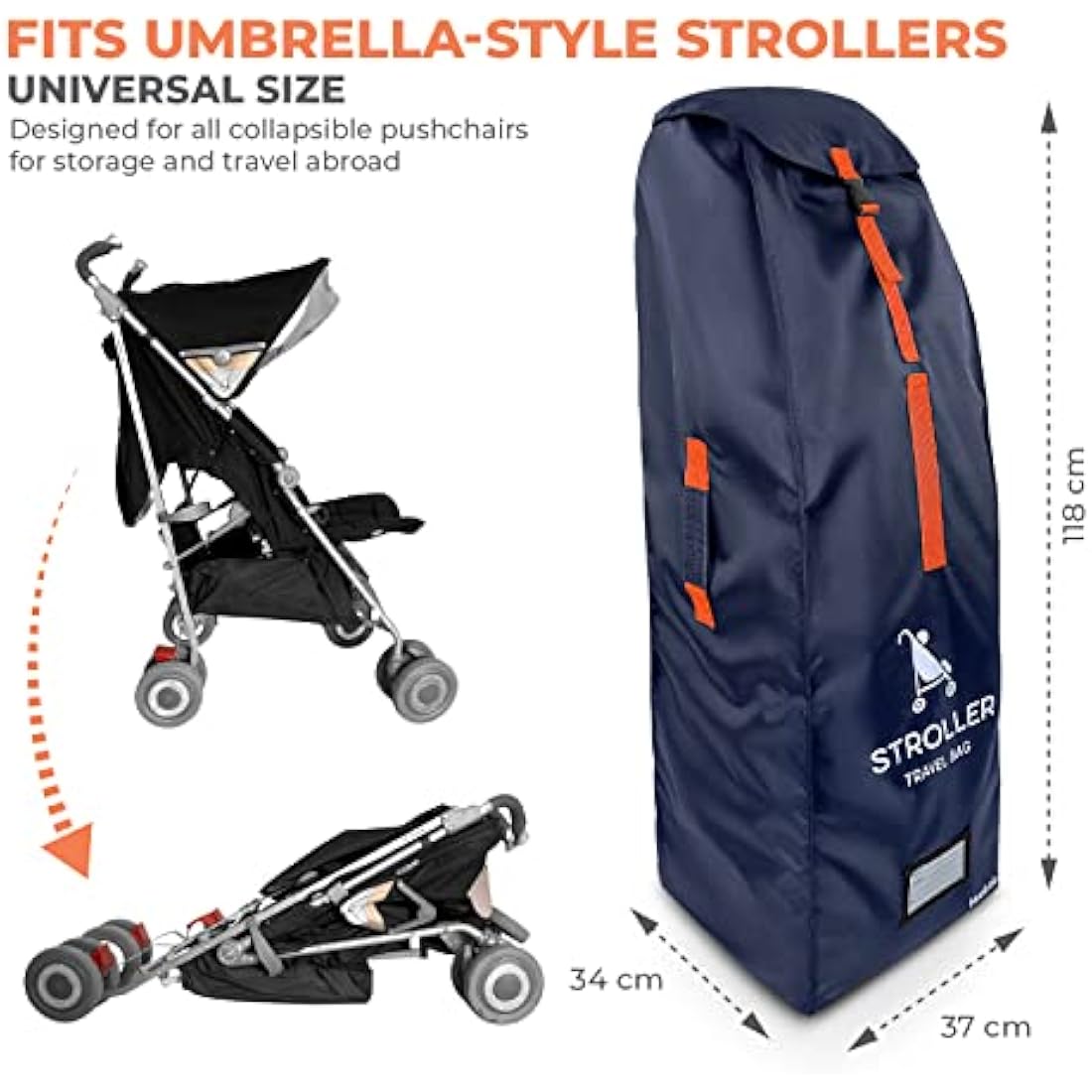 Huckaboo Stroller Travel Bag - Umbrella Stroller Buggy Travel Bag for Airplane, Navy