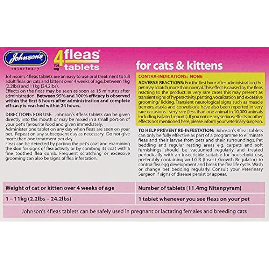 Johnsons 4Fleas Tablets for Cats and Kittens, 6 Treatment Pack, 14D083