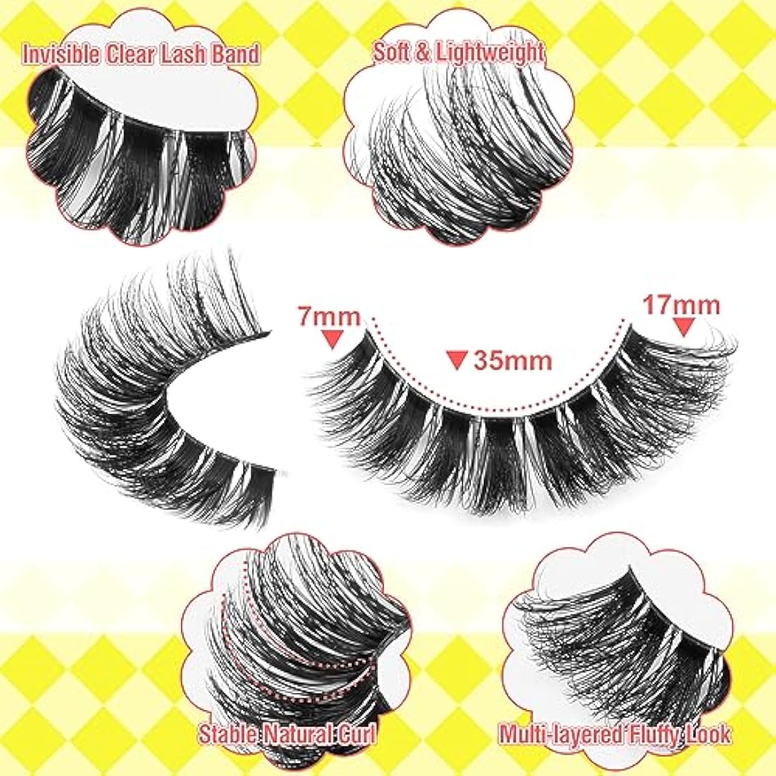 ALICE Cat Eye Lashes D Curl Russian Strip Lashes 17mm Fluffy False Eyelashes Clear Band Eyelashes Dramatic Faux Mink Lashes 8 Pairs