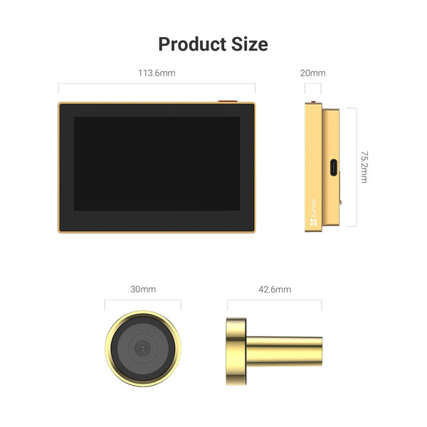 EZVIZ Peephole Camera (Door Viewer Cam) Wireless with 4.3" Monitor, 14–26mm Hole, 35–105mm Door Thickness, 2.4GHz Wi-Fi, 1080P HD Video, APP View, Indoor Colour Screen, No Motion Detection (CP2)