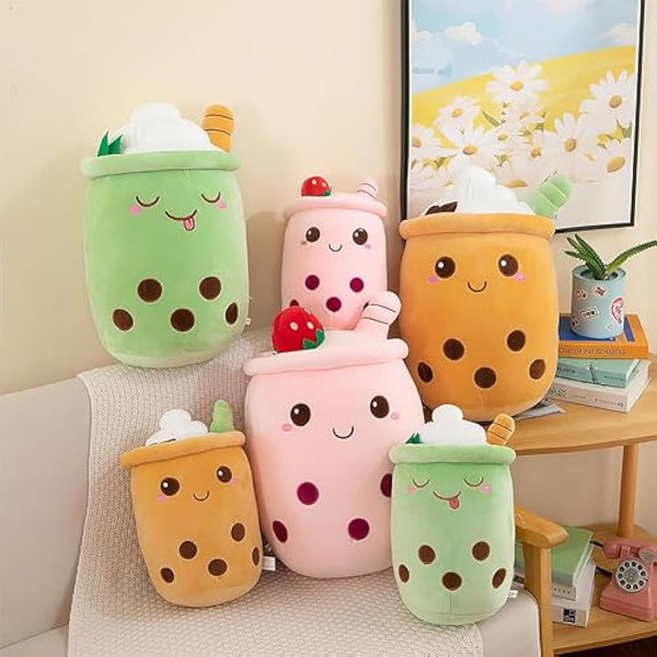 AMOZO Bubble Tea Plush Pillows, Cute Boba Plushies Soft Toys Giant Boba Stuffed Animal pillow for Boba Lovers (Pink, 35cm)