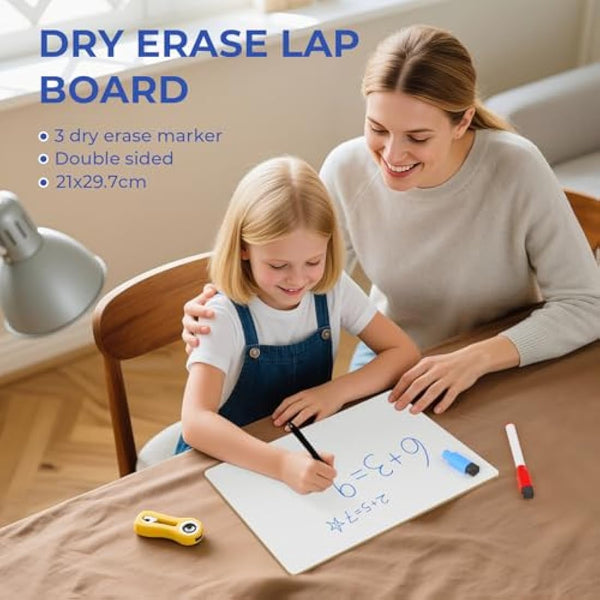 Nicpro Dry Erase Mini Whiteboard A3, 30 x 42 cm Double Sided Lapboard with 3 Water-Based Pens Learning Small White Board Portable Drawing Writing for Student and Classroom Use