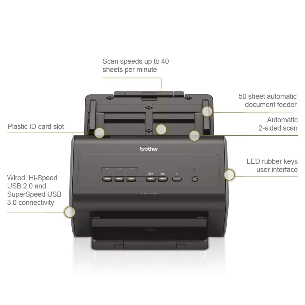 Brother ADS-4300N Desktop Document Scanner |SuperSpeed USB 3.0 |Double-sided |Advanced Image Capture, UK Plug