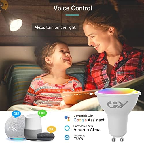 GY GU10 Smart Bulb,RGBCW Dimmable Colour Changing Alexa Light Bulbs,Compatible with Alexa&Google Home WiFi Light Bulbs(2.4GHz WiFi Only) 7W 500LM, 6 Packs