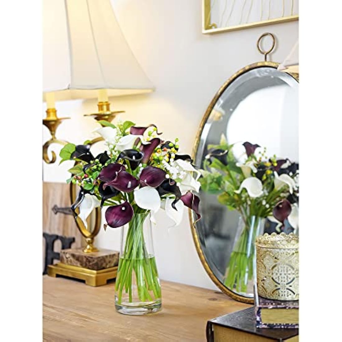 FiveSeasonStuff 10 Stems of Real Touch Calla Lilies Artificial Flower Bouquet, Perfect for Wedding, Bridal, Party, Home Office Décor DIY (Totally Dark Magenta)