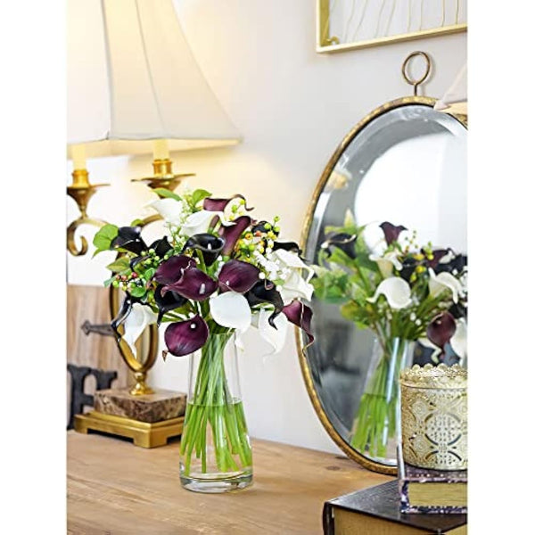 FiveSeasonStuff 10 Stems of Real Touch Calla Lilies Artificial Flower Bouquet, Perfect for Wedding, Bridal, Party, Home Office Décor DIY (Totally Dark Magenta)