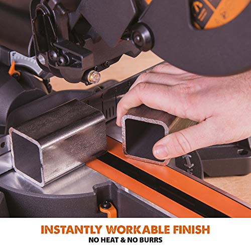 Evolution Power Tools R210SMS+ Sliding Mitre Saw With Multi-Material Cutting, Cuts Wood, Metal, Plastic & More, 45° Bevel, 50° Mitre, 230mm Slide, 1500 W (230 V)