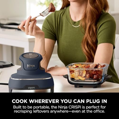 Ninja CRISPi Portable Air Fryer, 3.8L, 4-in-1: Air Fry, Roast, Keep Warm, Recrisp, Space Saving Compact Design, 2x Removable Glass Containers & Lids, 1700W, Cyber Space Blue FN101UKGY