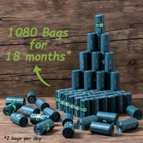 GREENER WALKER Poop Bags for Dog Waste-1080 Bags,Extra Thick Strong 100% Leak Proof Biodegradable Dog Waste Bags (Deep Green)